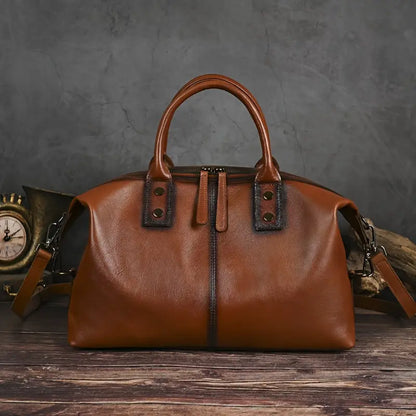 Sac à main vintage en cuir marron pour femme