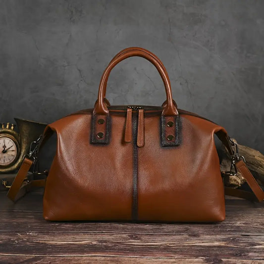 Sac à main vintage en cuir marron pour femme