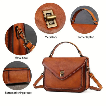 Sac bandoulière rétro en cuir véritable pour femme